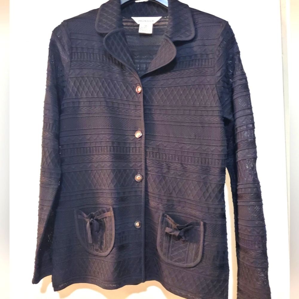 Misook Black Button Up Cardigan Sweater Jacket Sz XS